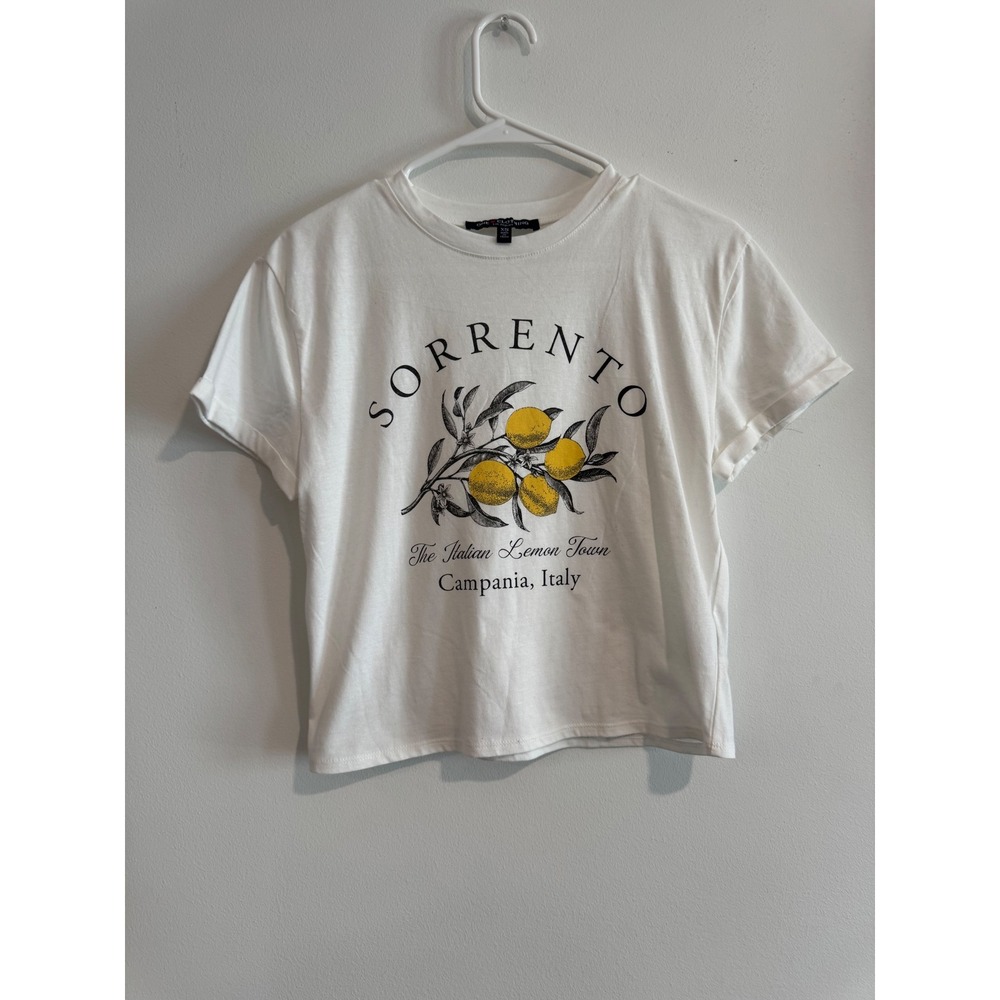 Summer One Clothing Sorrento Italian Lemon Tee Womens XS White Short Sleeve